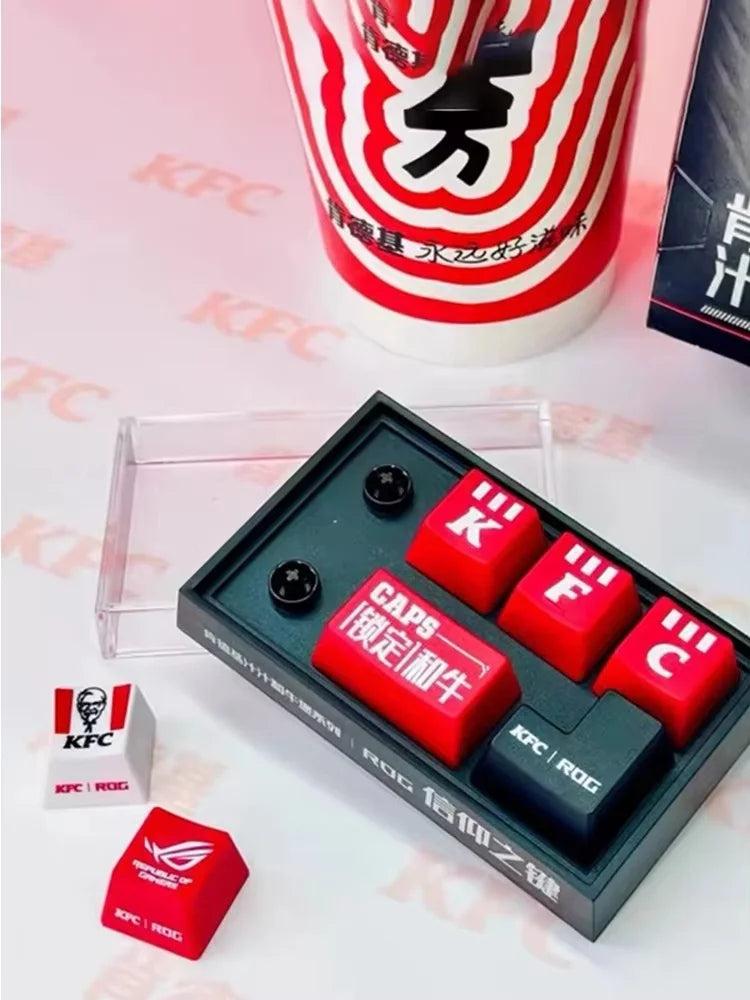 Kfc Keycap Mechanical Keyboard Rog Collaboration Diy Model Anime Cartoon Peripheral Toy Set Collection Ornaments Fans Gifts