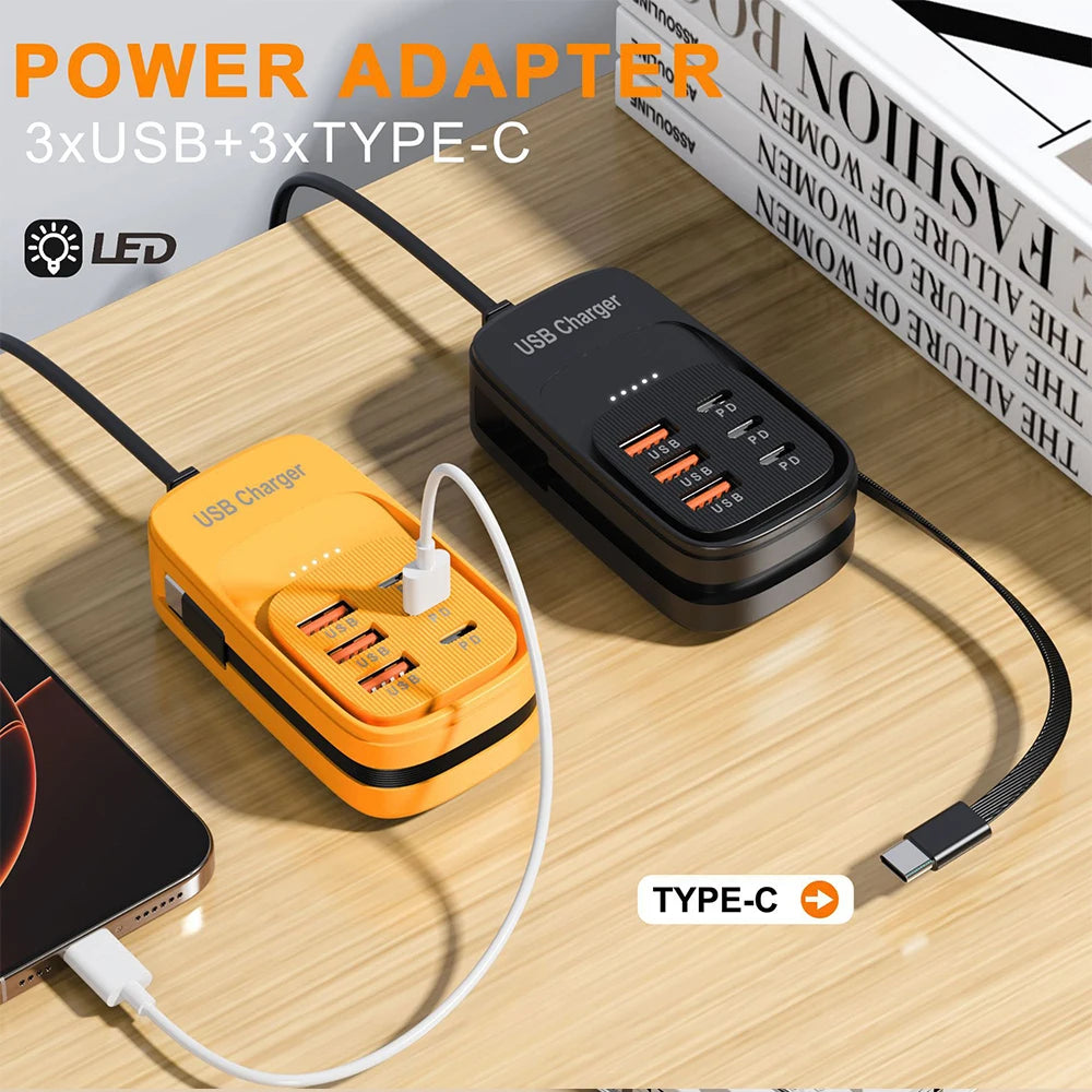 Fast USB Charger 6 in 1 Power Strip Desktop Charging Station Fast Charging Cord EU/UK/US Plug USB HUB Adapter Socket 3PD 3USB