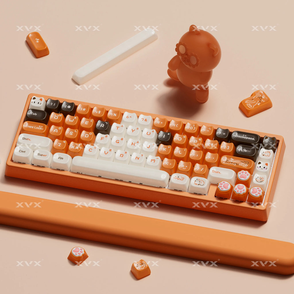 XVX Korean Calico Cat Keycaps MAO Profile PBT Orange Key Cap Set for Mechanical Keyboard (148-key)