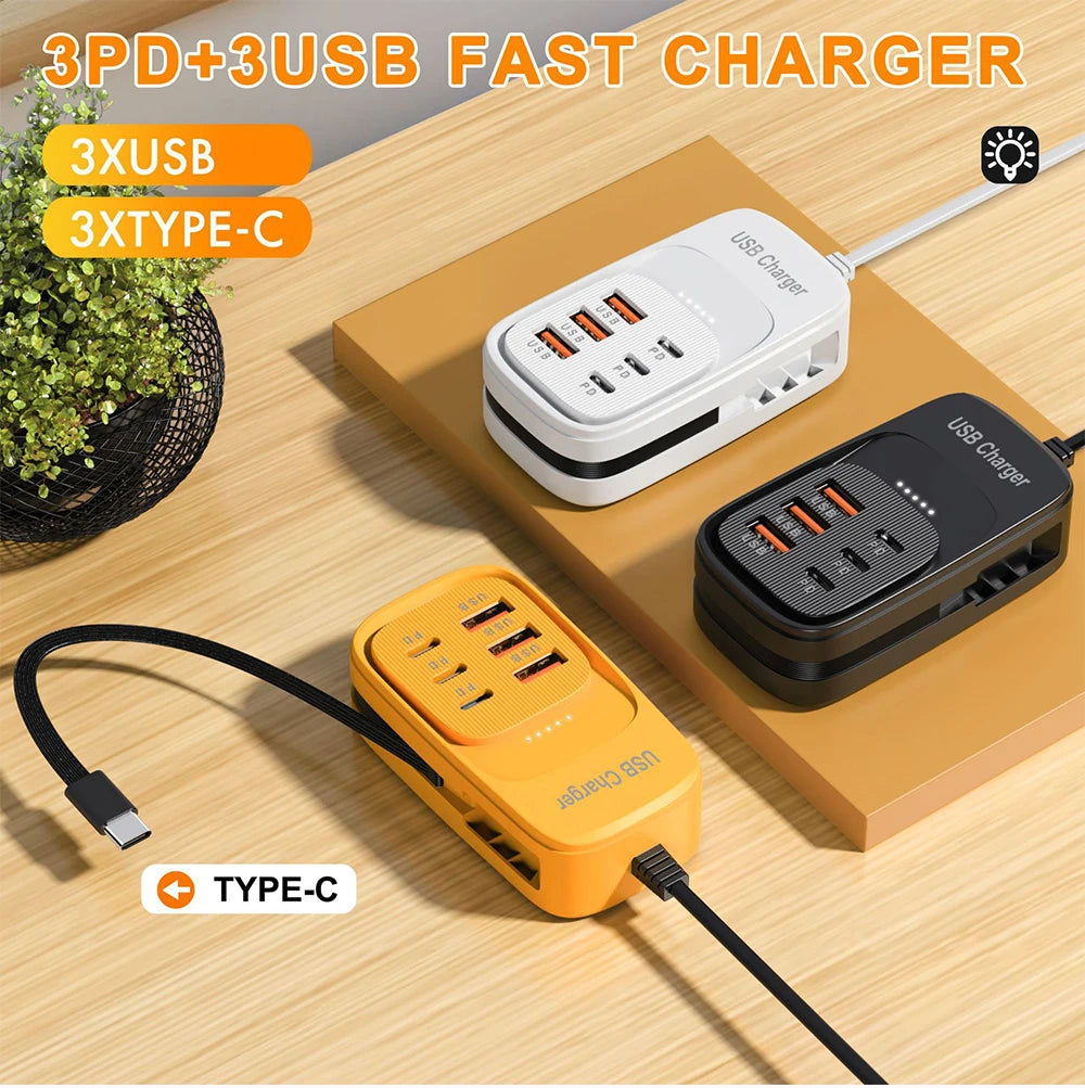 Fast USB Charger 6 in 1 Power Strip Desktop Charging Station Fast Charging Cord EU/UK/US Plug USB HUB Adapter Socket 3PD 3USB
