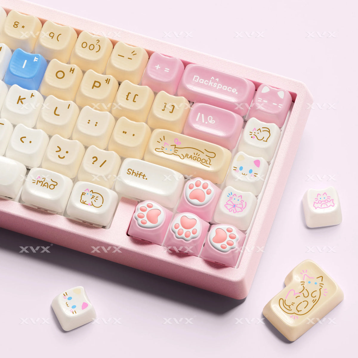 XVX Korean Calico Cat Keycaps MAO Profile PBT Orange Key Cap Set for Mechanical Keyboard (148-key)