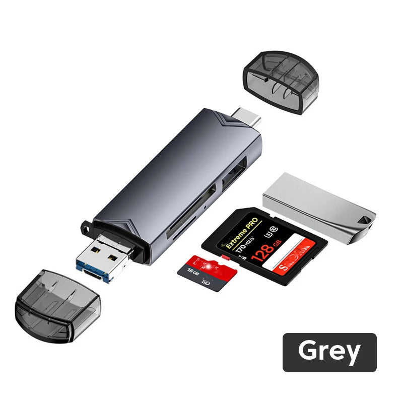 6 in 1 Card Reader USB3.0 to Type C Micro USB Universal OTG Adapter Multifunctional Adapter SD TF High-Speed Transmission