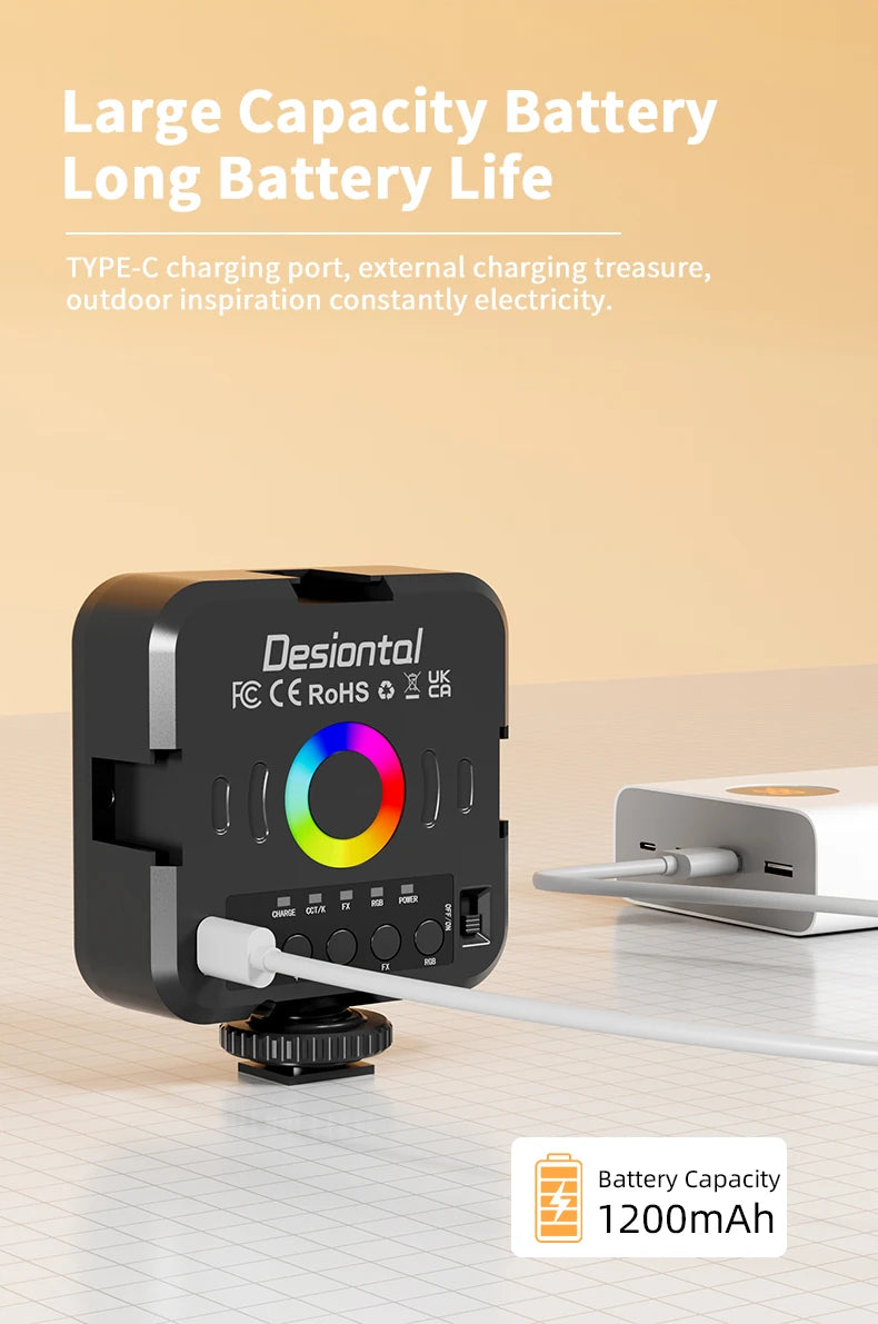 RGB LED Video Light for Camera, 360° Full Color Fill Light with Remote Control, Rechargeable Portable RGB Panel for Photography,