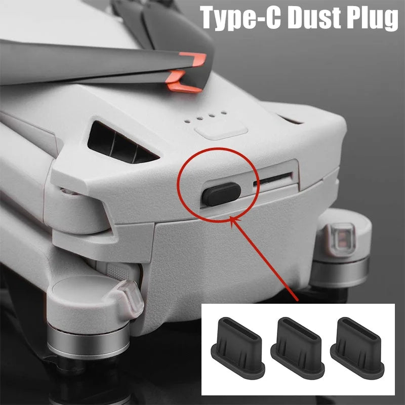 Type-C Anti-Dust Plugs, Silicone Cover & Anti-Lost Stopper for DJI Mini 3 Pro & All Type-C Devices Charging Ports