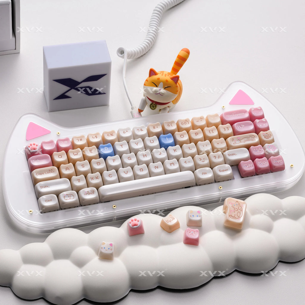 XVX Korean Calico Cat Keycaps MAO Profile PBT Orange Key Cap Set for Mechanical Keyboard (148-key)