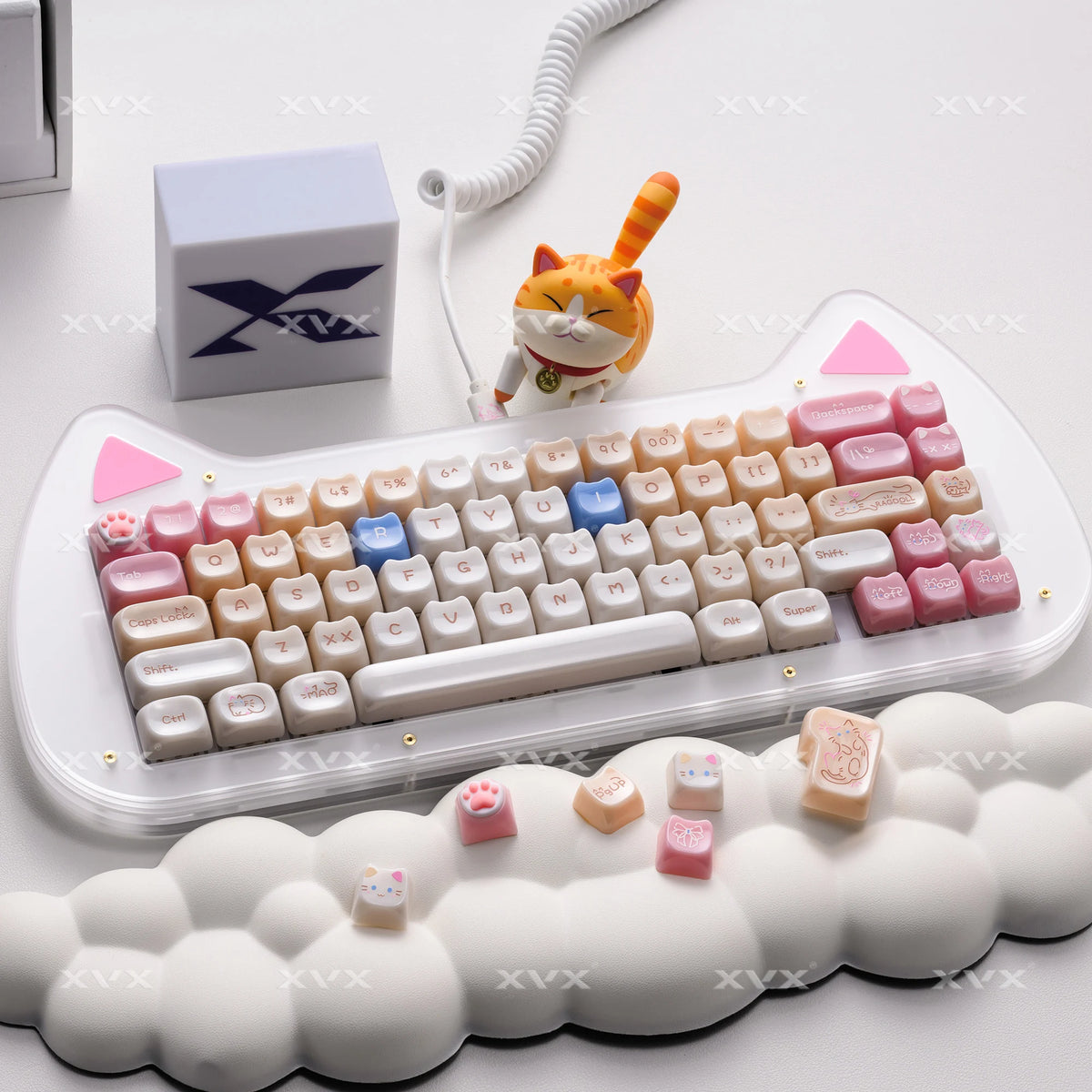 XVX Korean Calico Cat Keycaps MAO Profile PBT Orange Key Cap Set for Mechanical Keyboard (148-key)