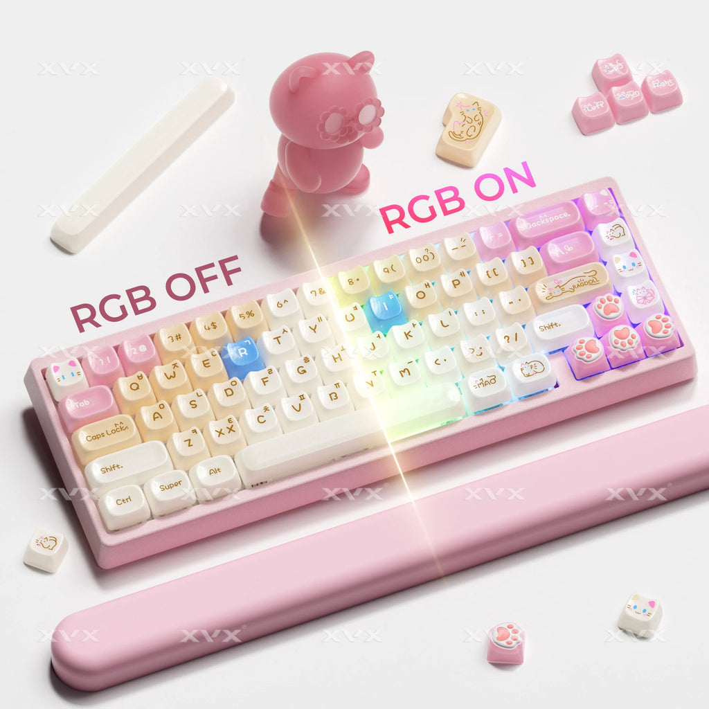 XVX Korean Calico Cat Keycaps MAO Profile PBT Orange Key Cap Set for Mechanical Keyboard (148-key)