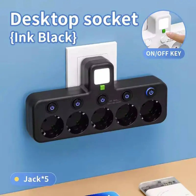 EU Plug 3/4/5 AC Outlet Power Strip Multiprise Wall Socket Universal Network Filter USB Cherger Separate Switch Light Adapter