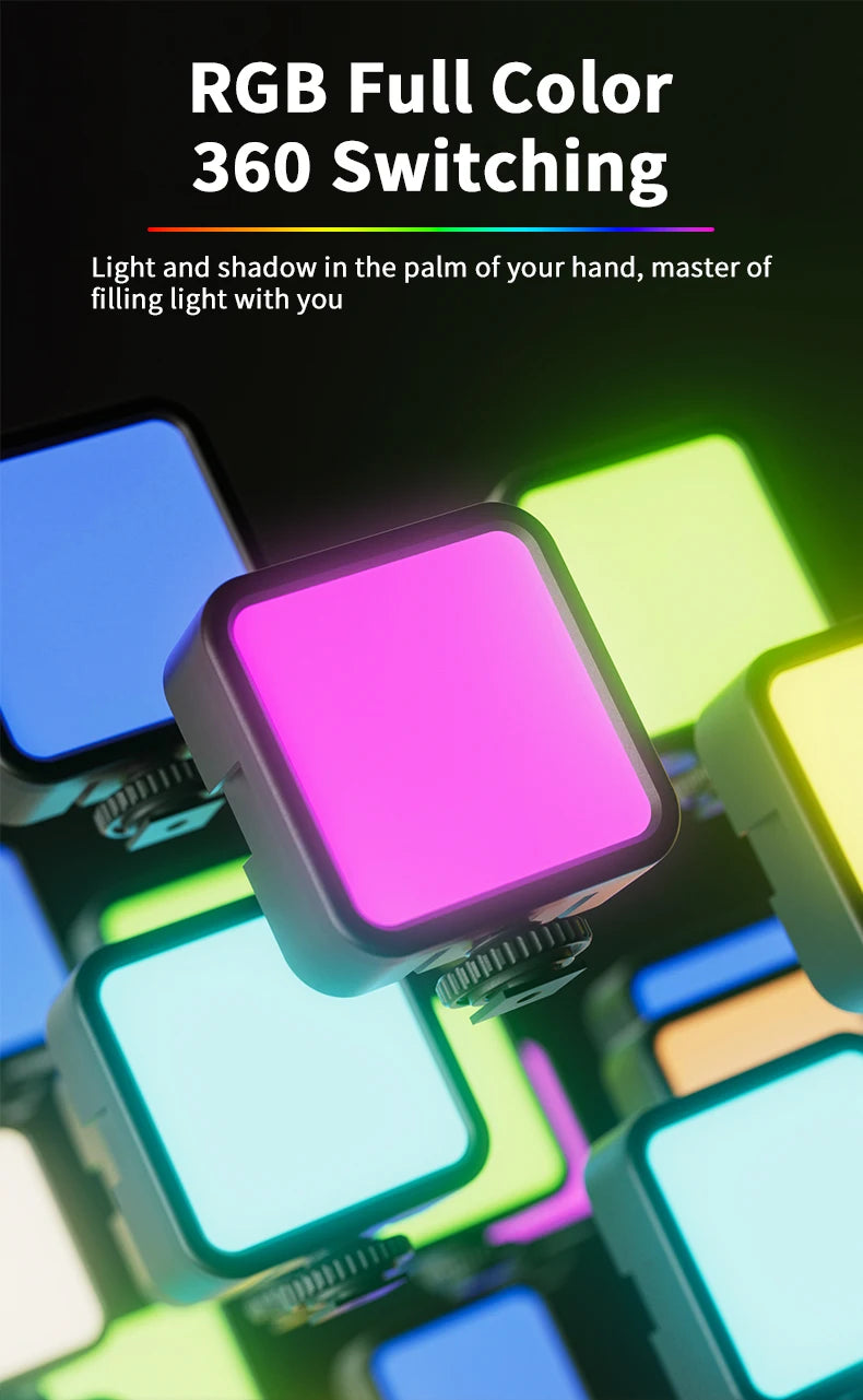 RGB LED Video Light for Camera, 360° Full Color Fill Light with Remote Control, Rechargeable Portable RGB Panel for Photography,
