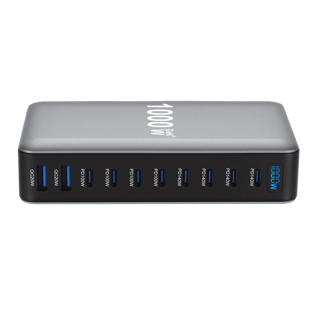 1000W 10-Port GaN Desktop Adapter 140W PD Fast Charging for MacBook Pro Laptop, 100W for Phone Tablet, Multi Port USB Hub Statio