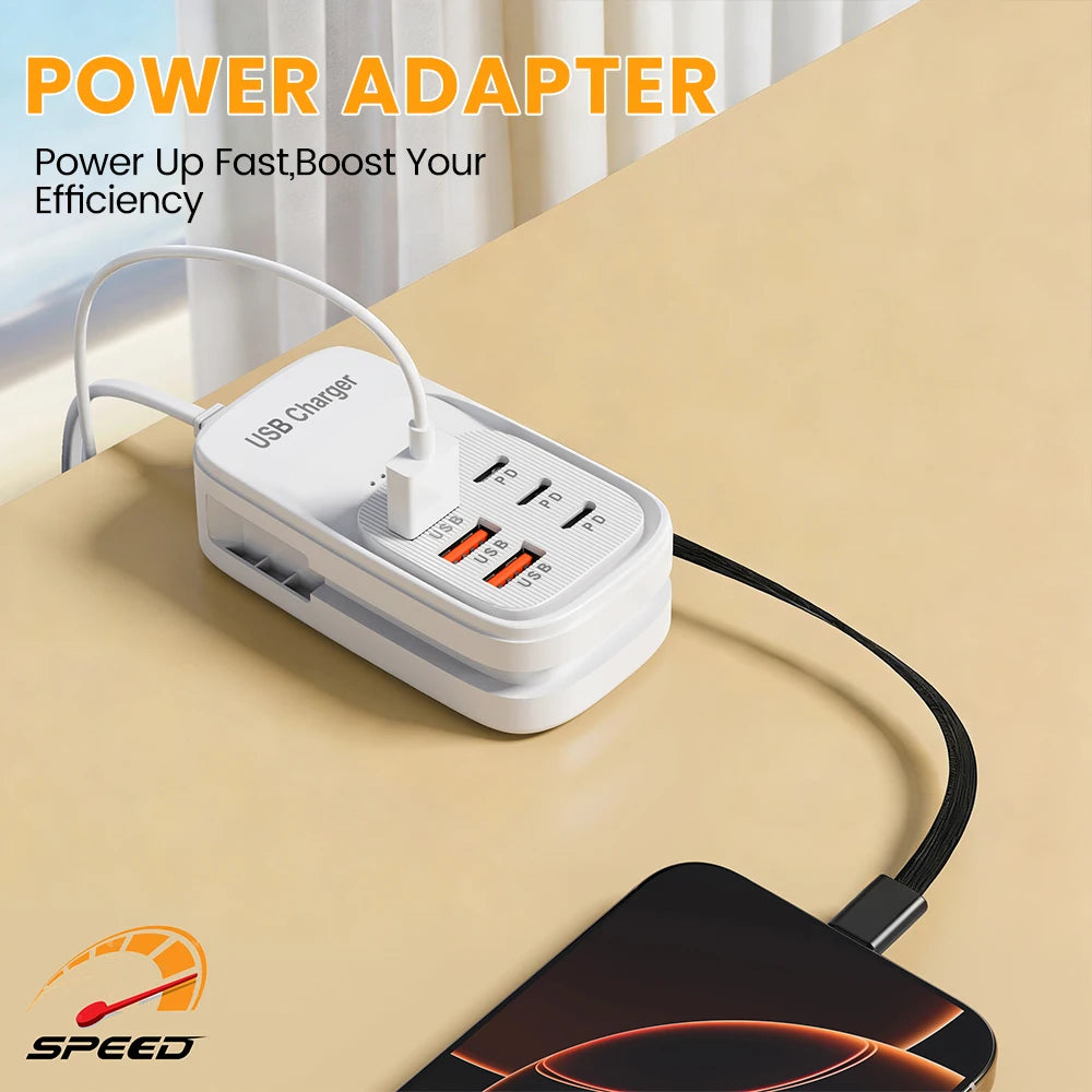 Fast USB Charger 6 in 1 Power Strip Desktop Charging Station Fast Charging Cord EU/UK/US Plug USB HUB Adapter Socket 3PD 3USB