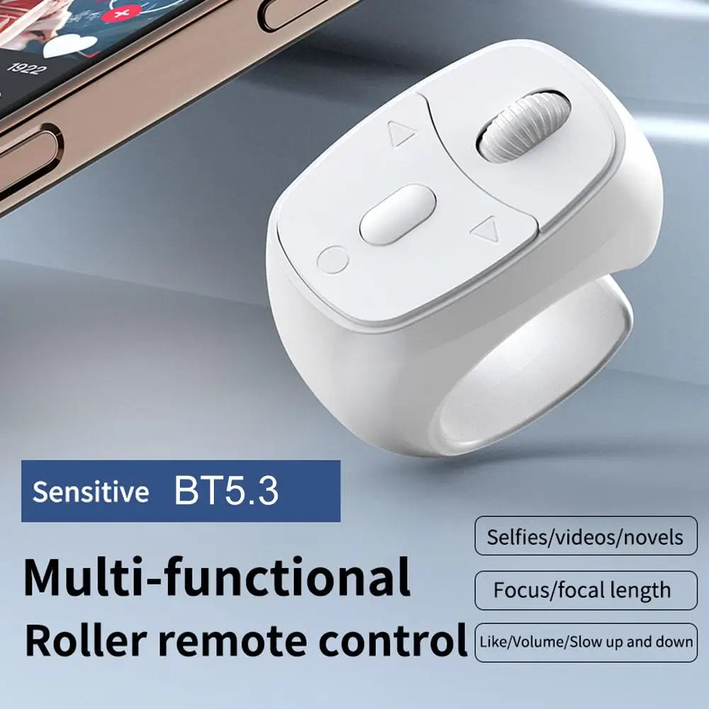Mini Wireless Bluetooth Page Turner, Fingertip Ring Remote Control for iPhone Android iPad Kindle,USB Rechargeable Scrolling