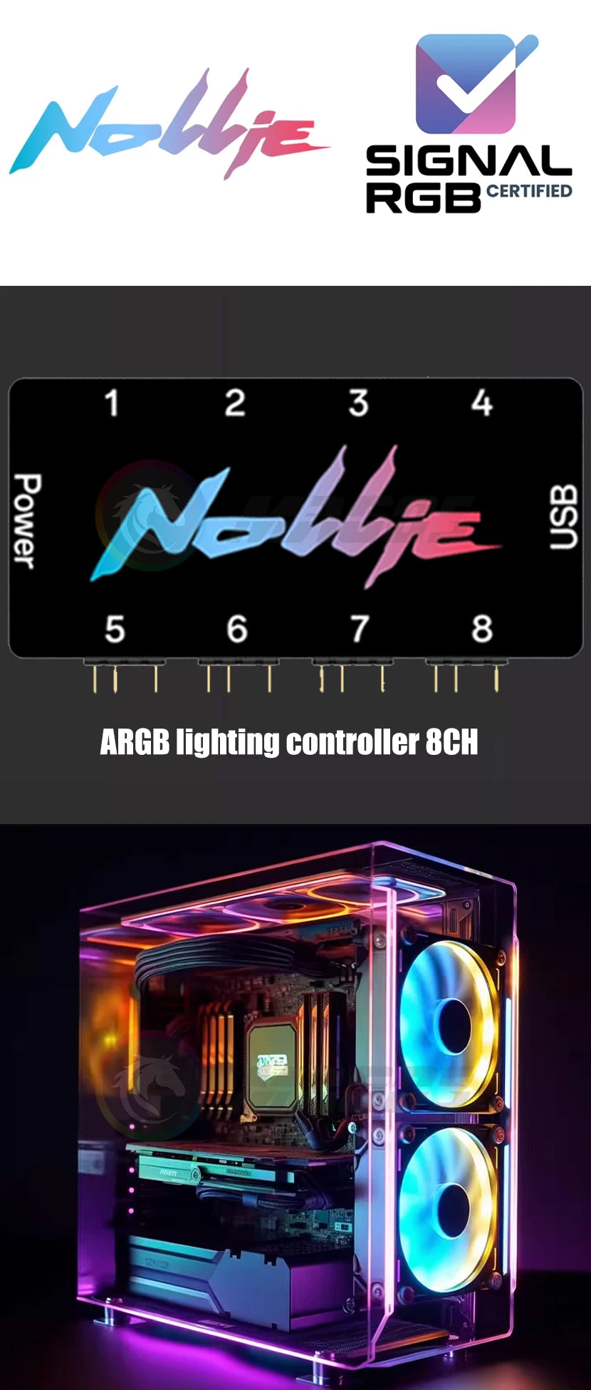 Nollie RGB Asynchronous Controller HUB 8/16 Ways Addressable ARGB Splitter Support Software Signal-RGB/OpenRGB Management