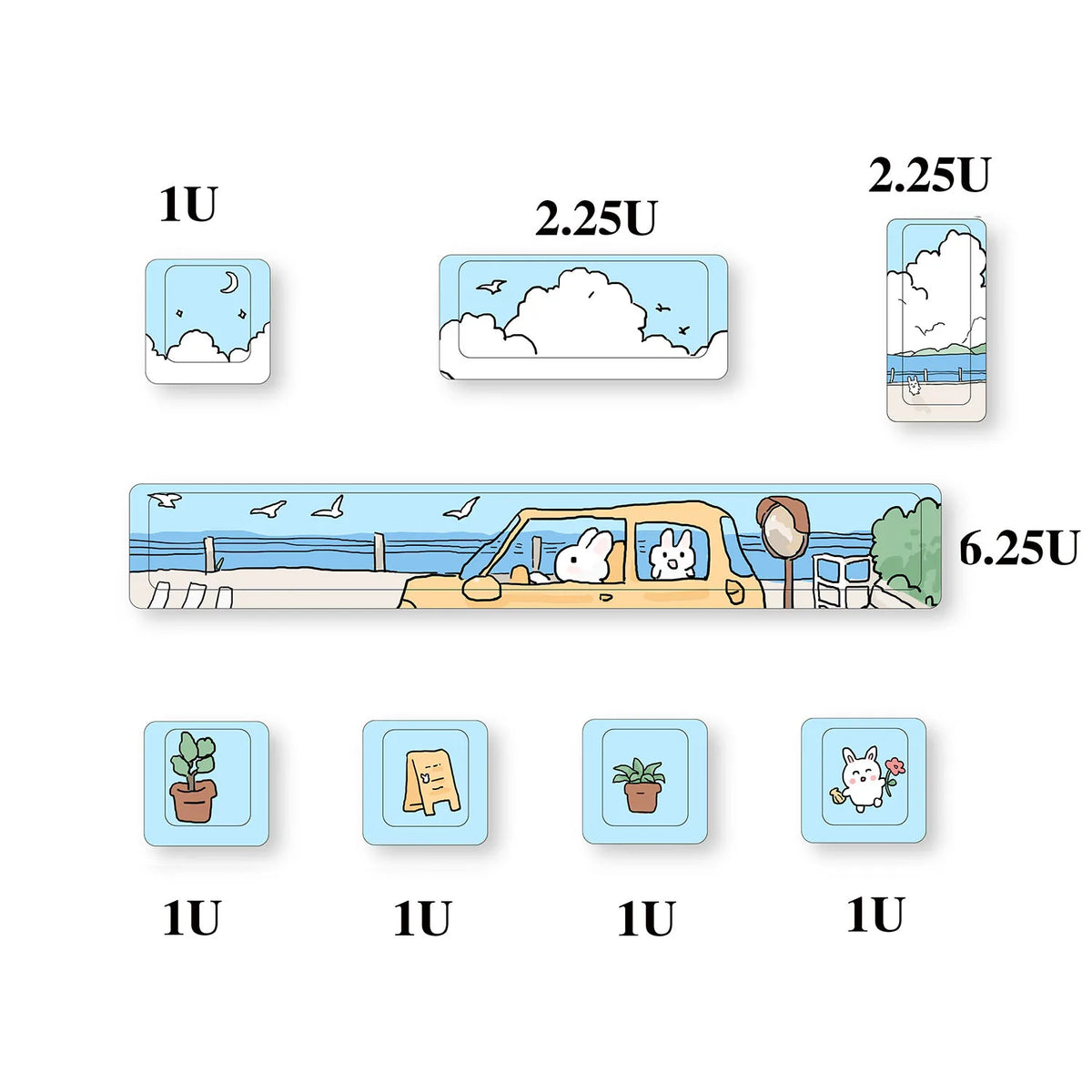 Cute Theme Personalized Addition Key Cap Eight Piece Set with Five Sides of Thermal Sublimation Cherry High Mechanical Keyboard
