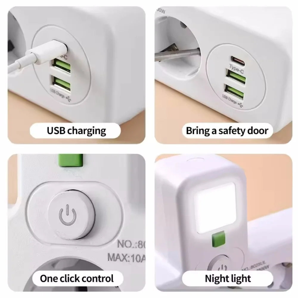 EU Plug 3/4/5 AC Outlet Power Strip Multiprise Wall Socket Universal Network Filter USB Cherger Separate Switch Light Adapter
