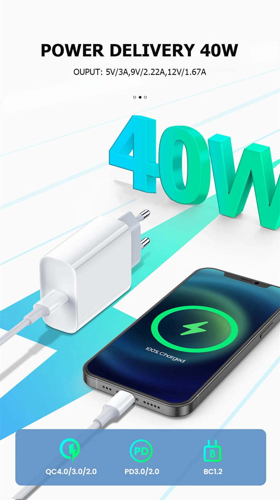 PD 40W Phone Fast Charger For iPhone 17 16 15 14 13 12 11 Pro Max 8 Plus iPad Fast Charging Type C Charge Cable USB C Data Line