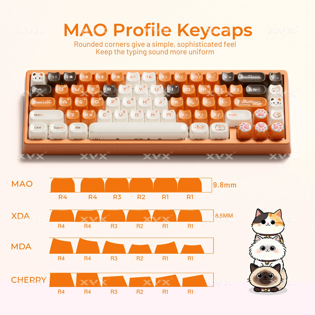 XVX Korean Calico Cat Keycaps MAO Profile PBT Orange Key Cap Set for Mechanical Keyboard (148-key)