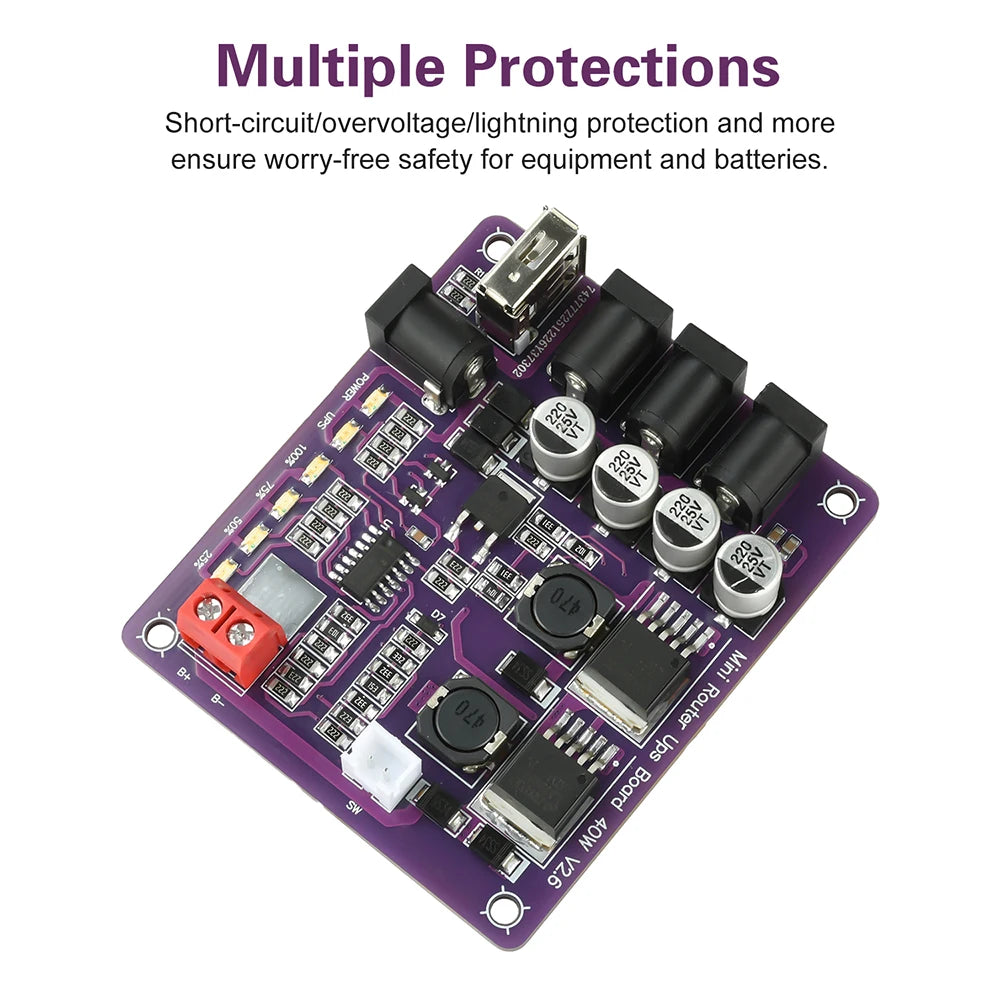 40W Mini Router UPS Board 5V 9V 12V 4-Channel Output Battery Charging Board For Router Uninterruptible Power Supply
