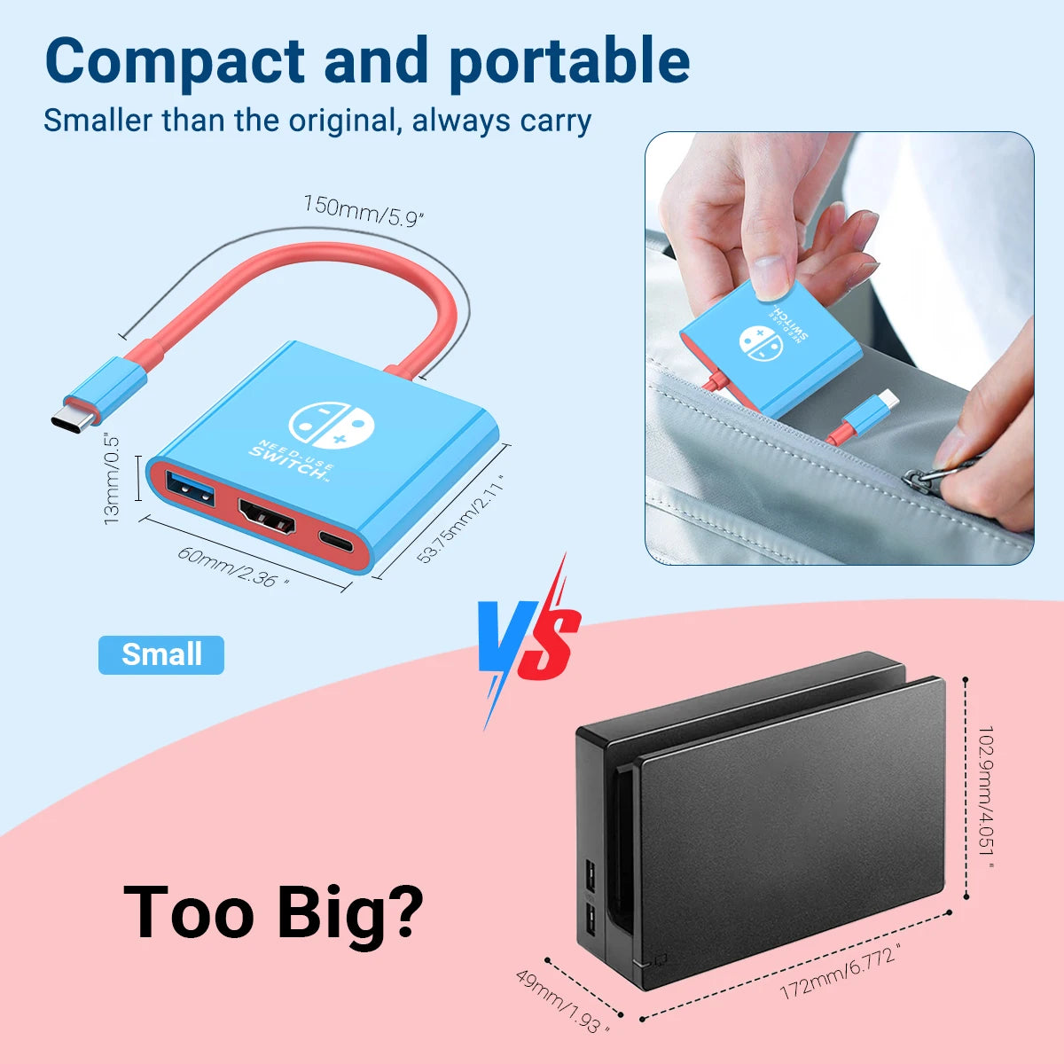 3 In 1 USB C HUB Type C to HDMI 4K with PD 100W Fast Charging USB 3.0 Docking Station for Switch MacBook Laptop Computer Phone