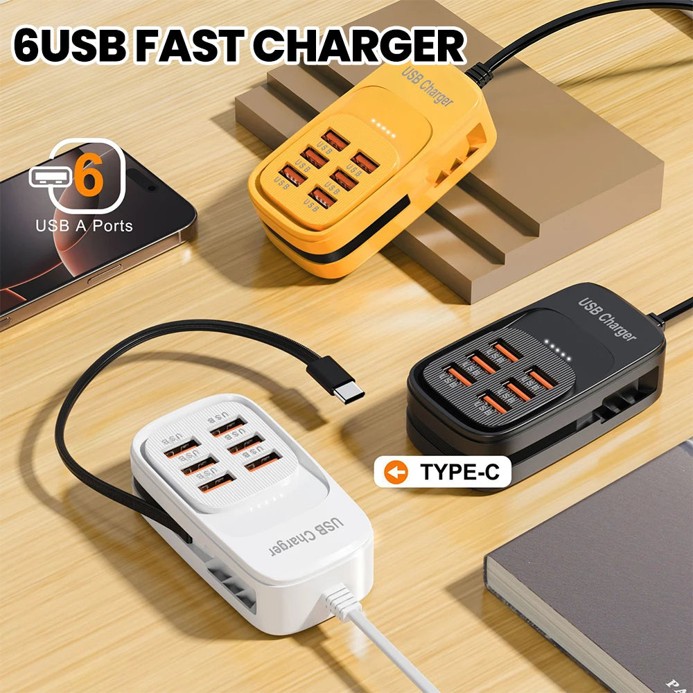 Fast USB Charger 6 in 1 Power Strip Desktop Charging Station Fast Charging Cord EU/UK/US Plug USB HUB Adapter Socket 3PD 3USB