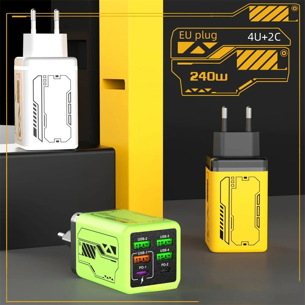 240W GaN USB Mobile Phone Charger Type C Fast Charging Charger Wall Adapter for iPhone Xiaomi Huawei EU/US/UK/KR Plug Cell Phone