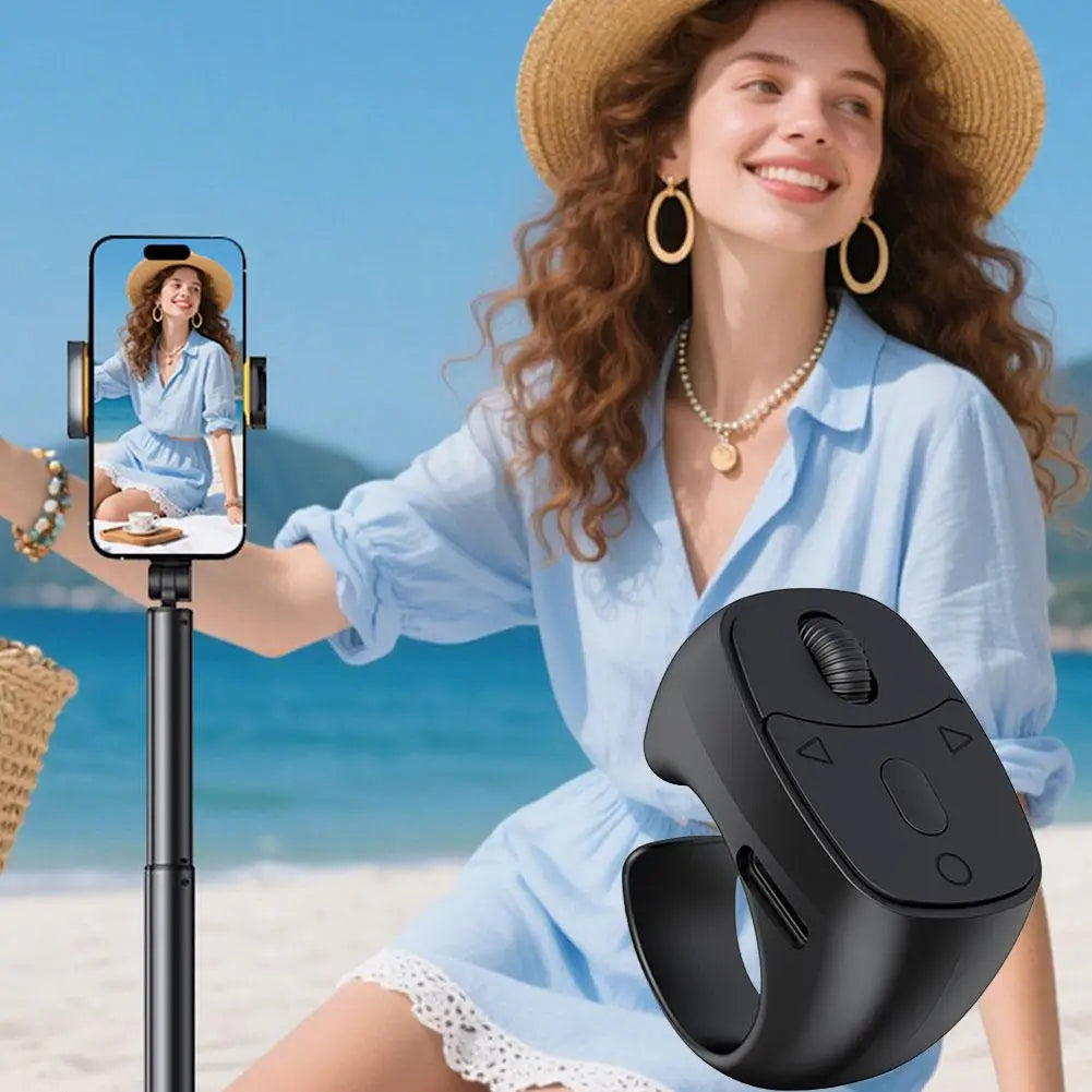 Mini Wireless Bluetooth Page Turner, Fingertip Ring Remote Control for iPhone Android iPad Kindle,USB Rechargeable Scrolling