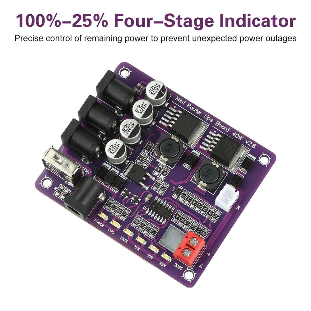 40W Mini Router UPS Board 5V 9V 12V 4-Channel Output Battery Charging Board For Router Uninterruptible Power Supply