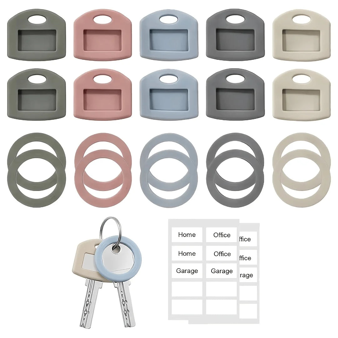 20-piece silicone key caps, in random colors, suitable for household, office and house keys, as a cover for key heads.
