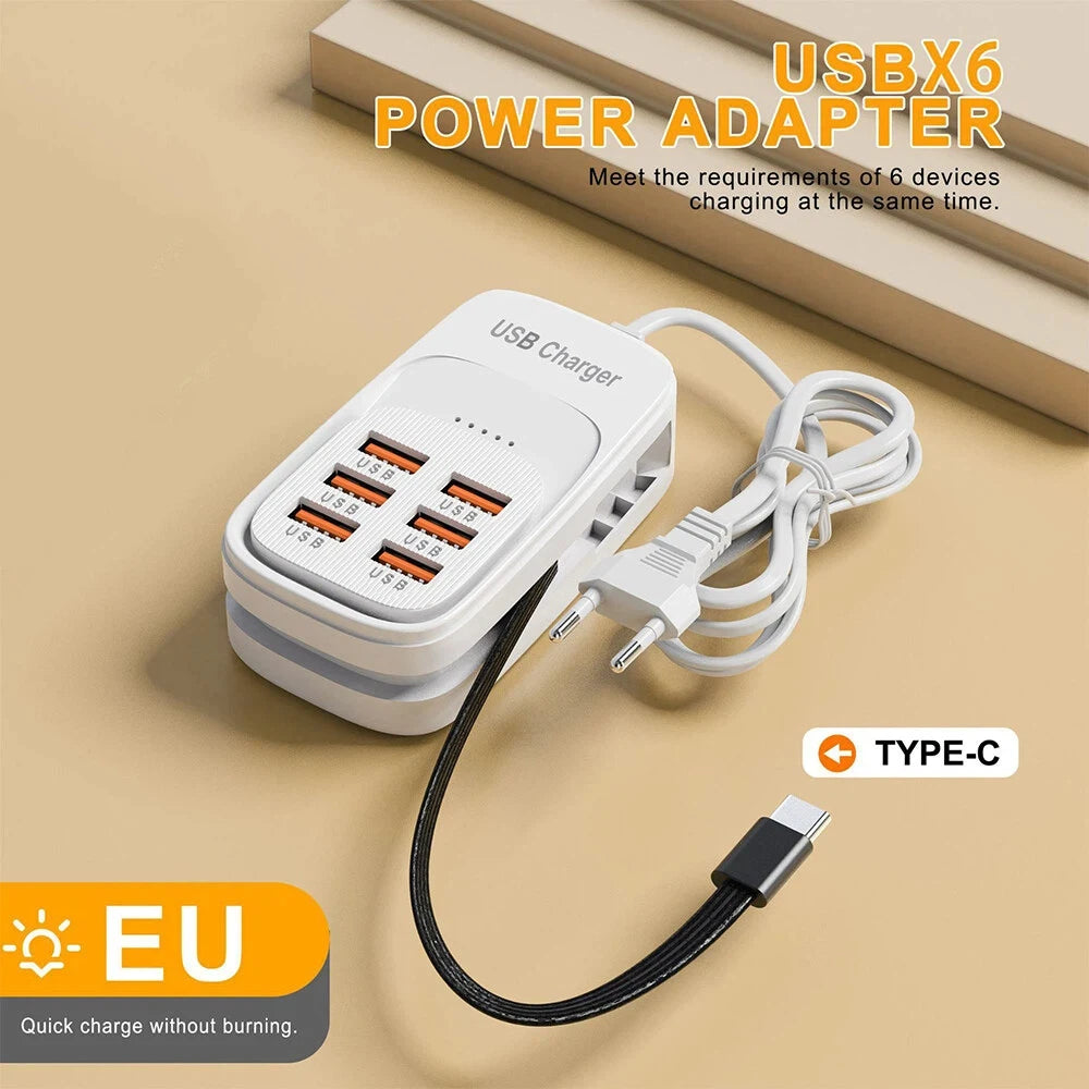 Fast USB Charger 6 in 1 Power Strip Desktop Charging Station Fast Charging Cord EU/UK/US Plug USB HUB Adapter Socket 3PD 3USB