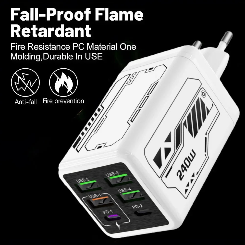 240W GaN USB Mobile Phone Charger Type C Fast Charging Charger Wall Adapter for iPhone Xiaomi Huawei EU/US/UK/KR Plug Cell Phone