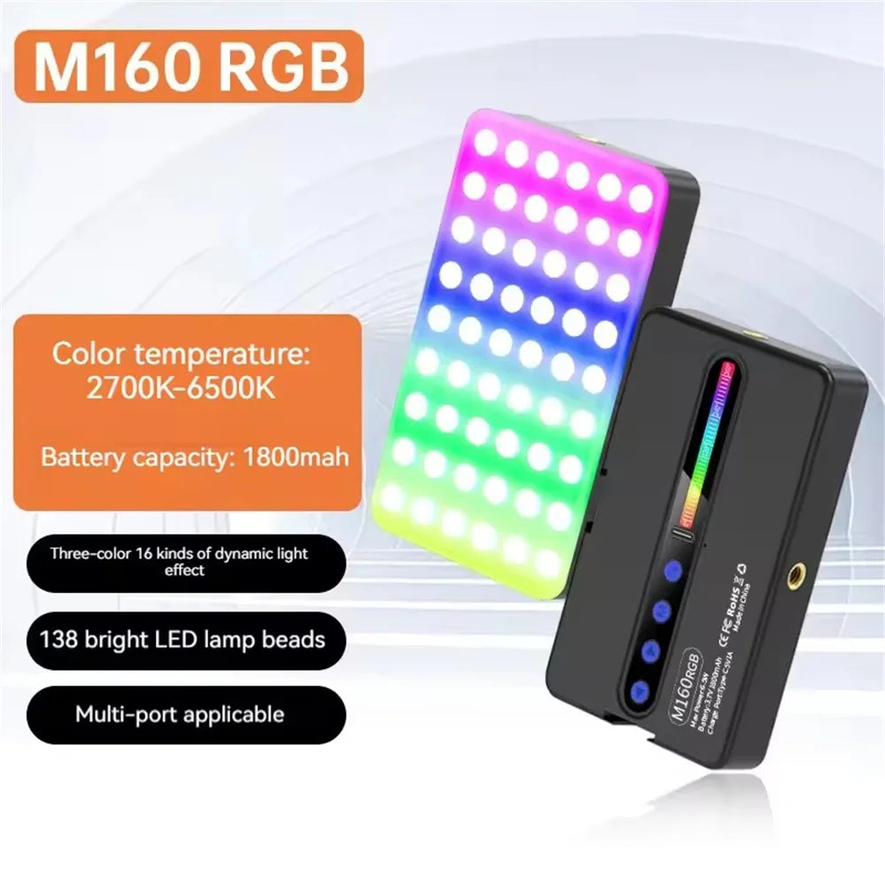 LED RGB Camera Light Full Color Output Video Light Kit Dimmable 2700K-6500K Bi-Color Panel Light CRI 95+ Rechargeable 1800mAh