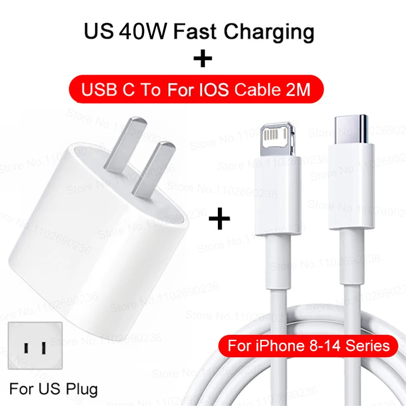 PD 40W Phone Fast Charger For iPhone 17 16 15 14 13 12 11 Pro Max 8 Plus iPad Fast Charging Type C Charge Cable USB C Data Line