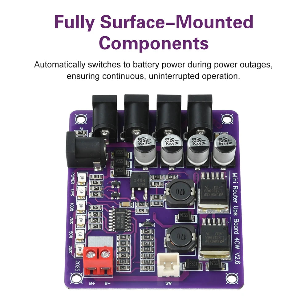 40W Mini Router UPS Board 5V 9V 12V 4-Channel Output Battery Charging Board For Router Uninterruptible Power Supply