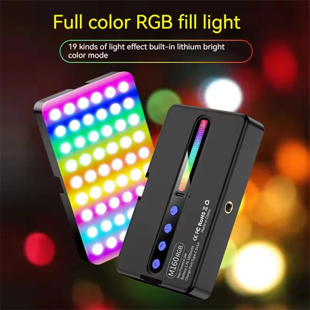 LED RGB Camera Light Full Color Output Video Light Kit Dimmable 2700K-6500K Bi-Color Panel Light CRI 95+ Rechargeable 1800mAh