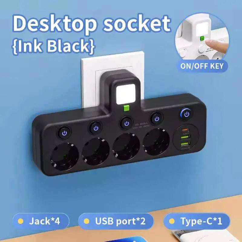 EU Plug 3/4/5 AC Outlet Power Strip Multiprise Wall Socket Universal Network Filter USB Cherger Separate Switch Light Adapter