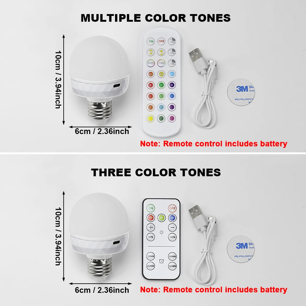 RGB LED Light Bulb USB 5V Charging Smart Remote Control Dimmable For Bedroom Bedside Living Room Bar LED Lighting Fixtures