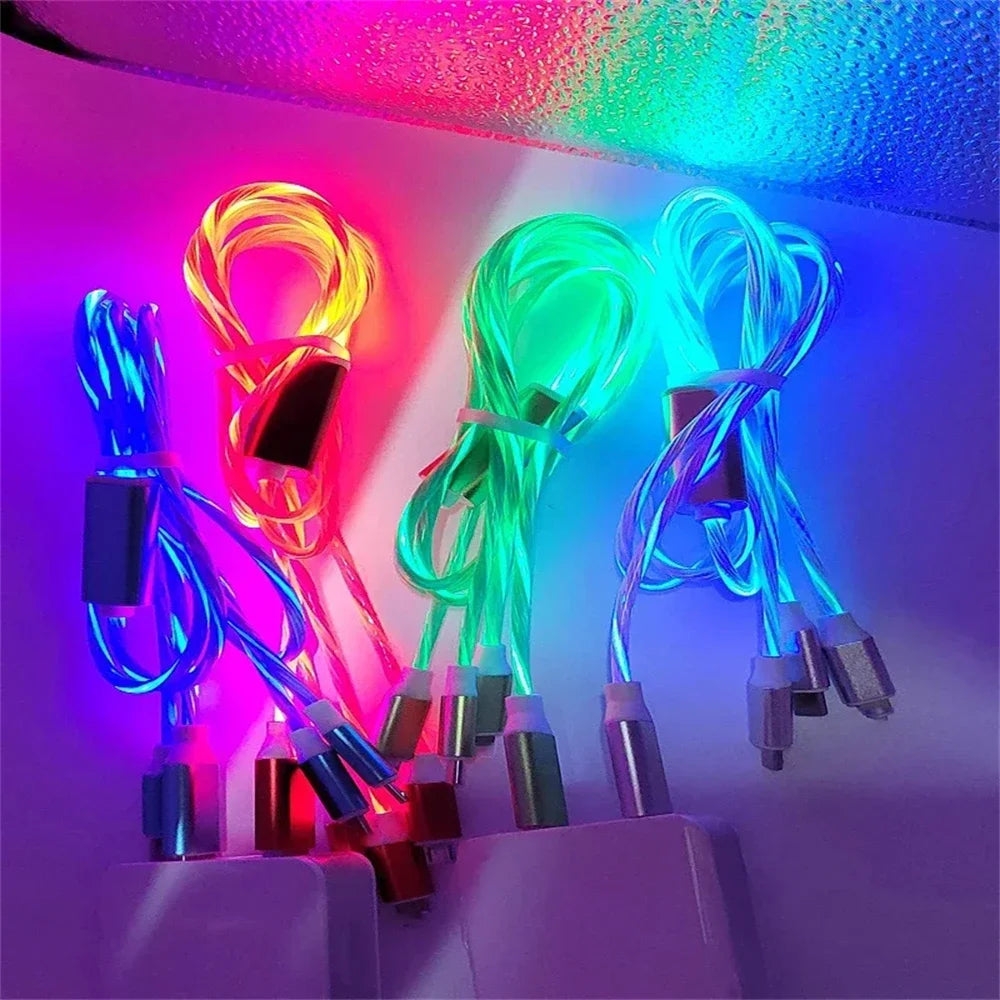 Glowing LED Light USB 3 IN 1 cable Phone Fast Charging Charger Luminous Type C Cable For Xiaomi iPhone Phone Accessories