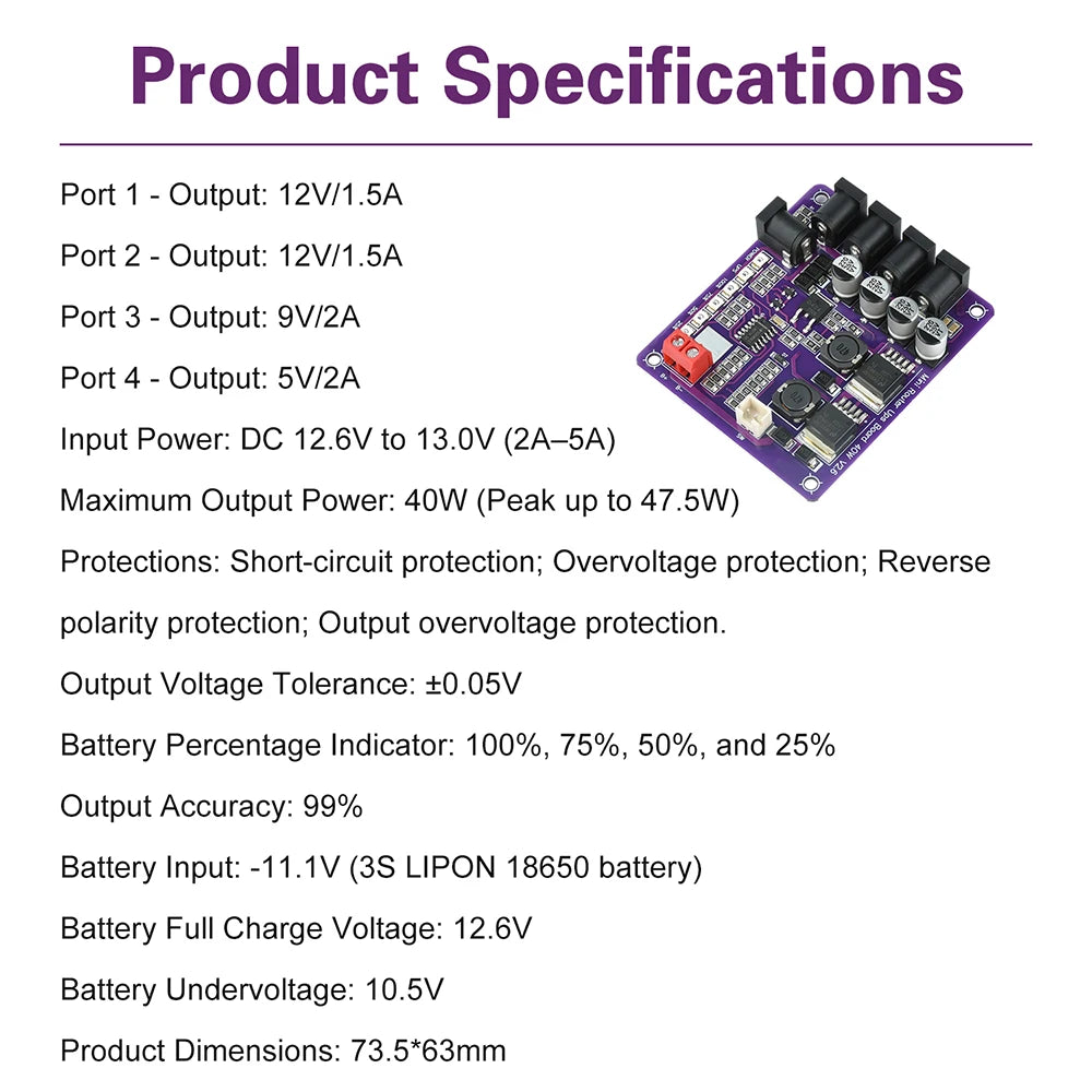 40W Mini Router UPS Board 5V 9V 12V 4-Channel Output Battery Charging Board For Router Uninterruptible Power Supply