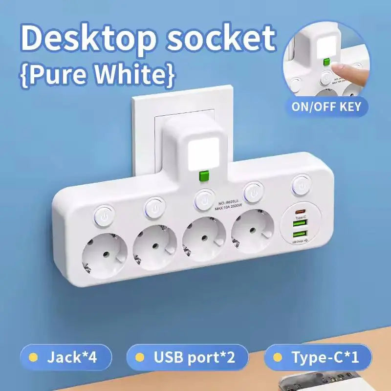 EU Plug 3/4/5 AC Outlet Power Strip Multiprise Wall Socket Universal Network Filter USB Cherger Separate Switch Light Adapter