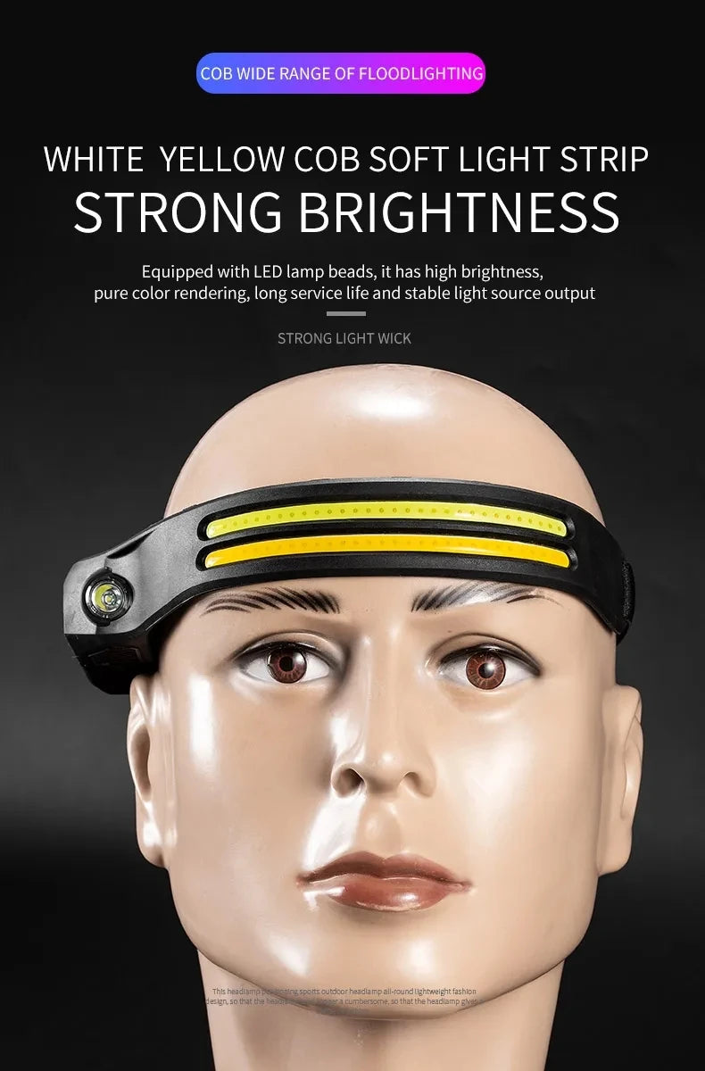 6 Modes LED Induction Headlamp COB Sensor Head Lamp Rechargeable Built-in Battery Flashlight Outdoor Work Lighting Headlights