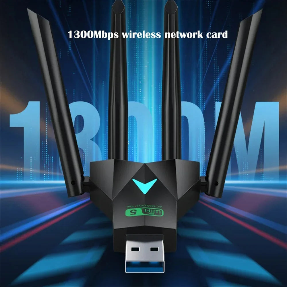 1300Mbps WiFi USB Adapter Dual Band 2.4G/5Ghz Wi-Fi Dongle USB3.0 High-Speed 802.11AC 4-Antennas Wireless Receiver Driver Free