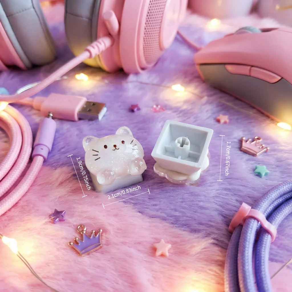 2pcs Cute Cat Keycaps Mechanical Keyboard Kawaii DIY Key Cap Set Cherry MX Switch ESC Replacement Aesthetic Desk Decor Gamer Gif