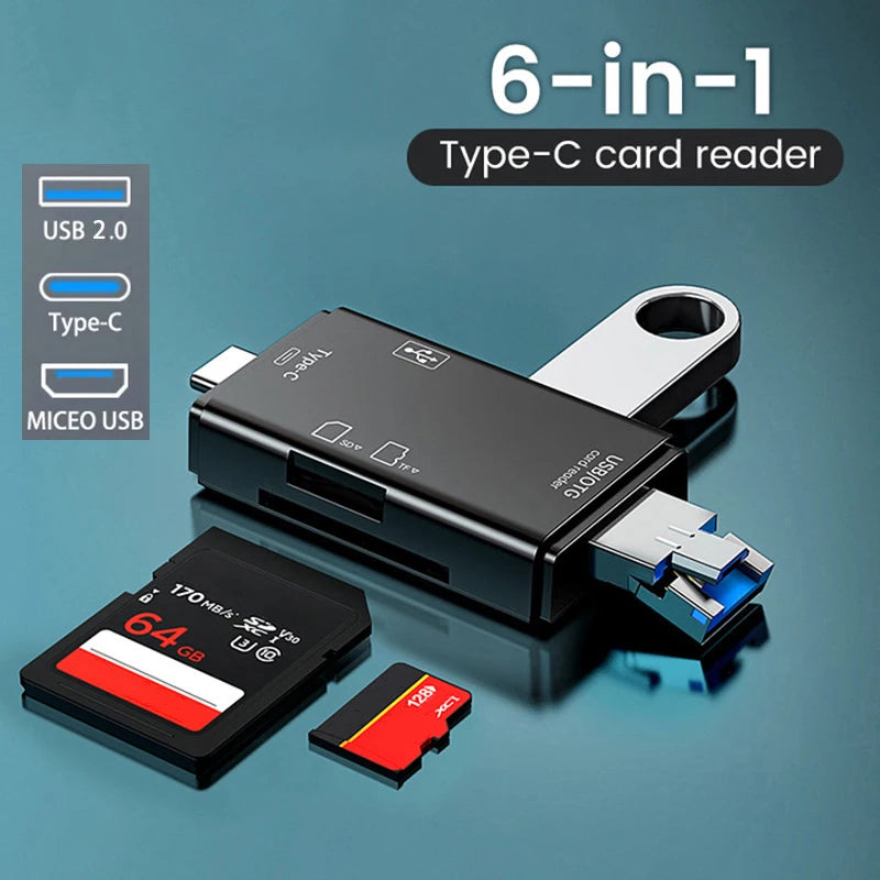 6 in 1 Card Reader USB3.0 to Type C Micro USB Universal OTG Adapter Multifunctional Adapter SD TF High-Speed Transmission