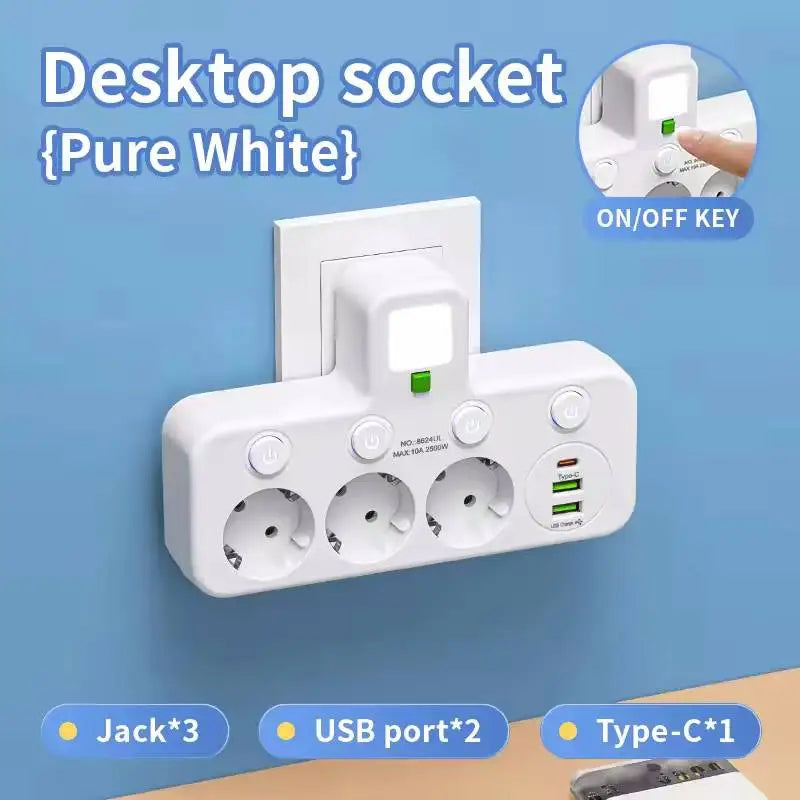 EU Plug 3/4/5 AC Outlet Power Strip Multiprise Wall Socket Universal Network Filter USB Cherger Separate Switch Light Adapter