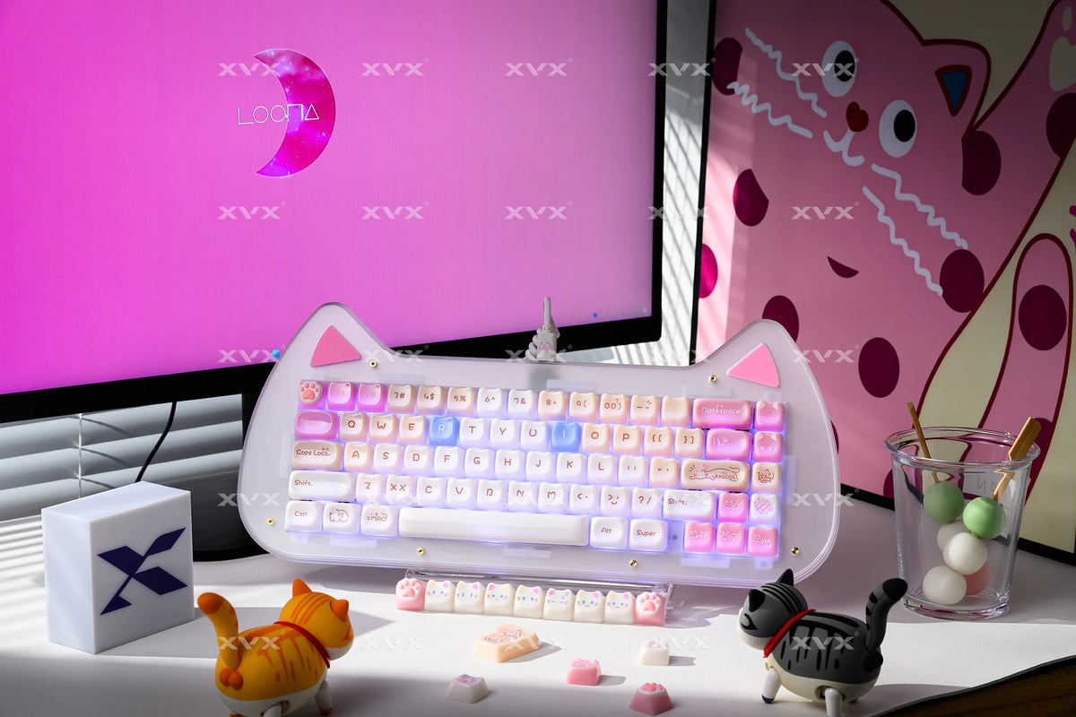 XVX Korean Calico Cat Keycaps MAO Profile PBT Orange Key Cap Set for Mechanical Keyboard (148-key)