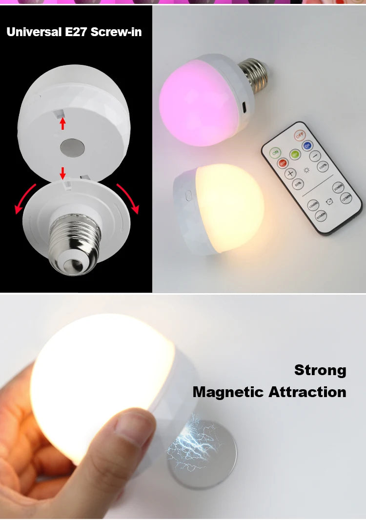 RGB LED Light Bulb USB 5V Charging Smart Remote Control Dimmable For Bedroom Bedside Living Room Bar LED Lighting Fixtures
