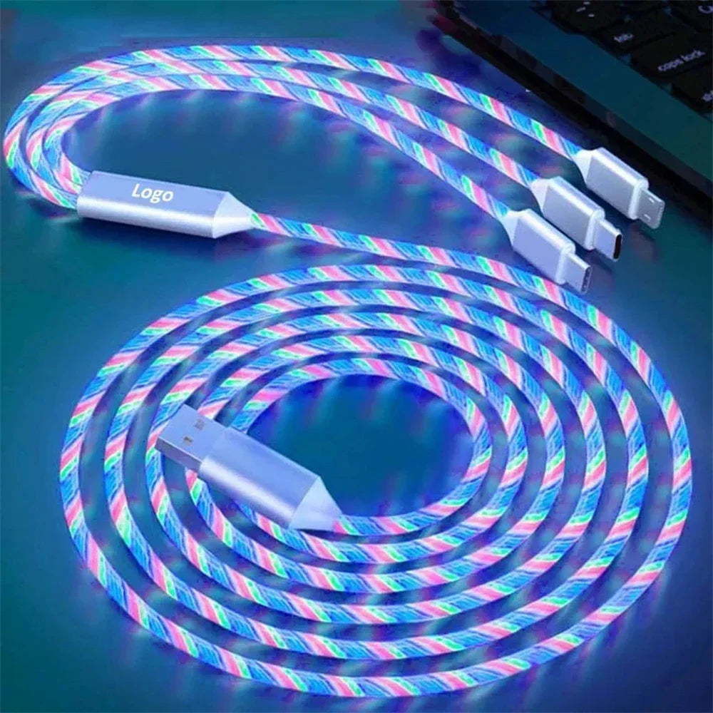 Glowing LED Light USB 3 IN 1 cable Phone Fast Charging Charger Luminous Type C Cable For Xiaomi iPhone Phone Accessories