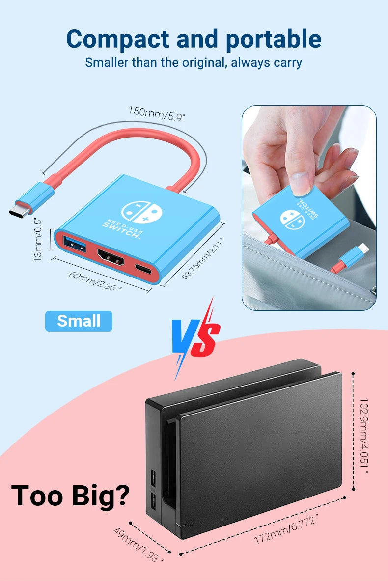 3 In 1 USB C HUB Type C to HDMI 4K with PD 100W Fast Charging USB 3.0 Docking Station for Switch MacBook Laptop Computer Phone