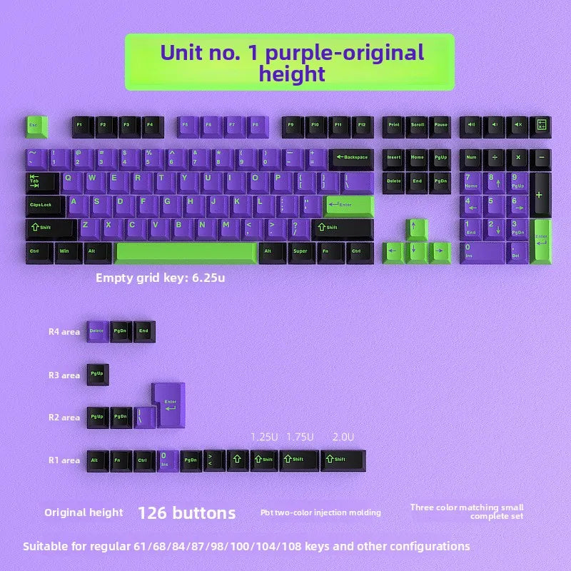 KUXM Unit-01 Inner Purple PBT Keycaps 126 Keys Full Set OEM Profile Mechanical Keyboard