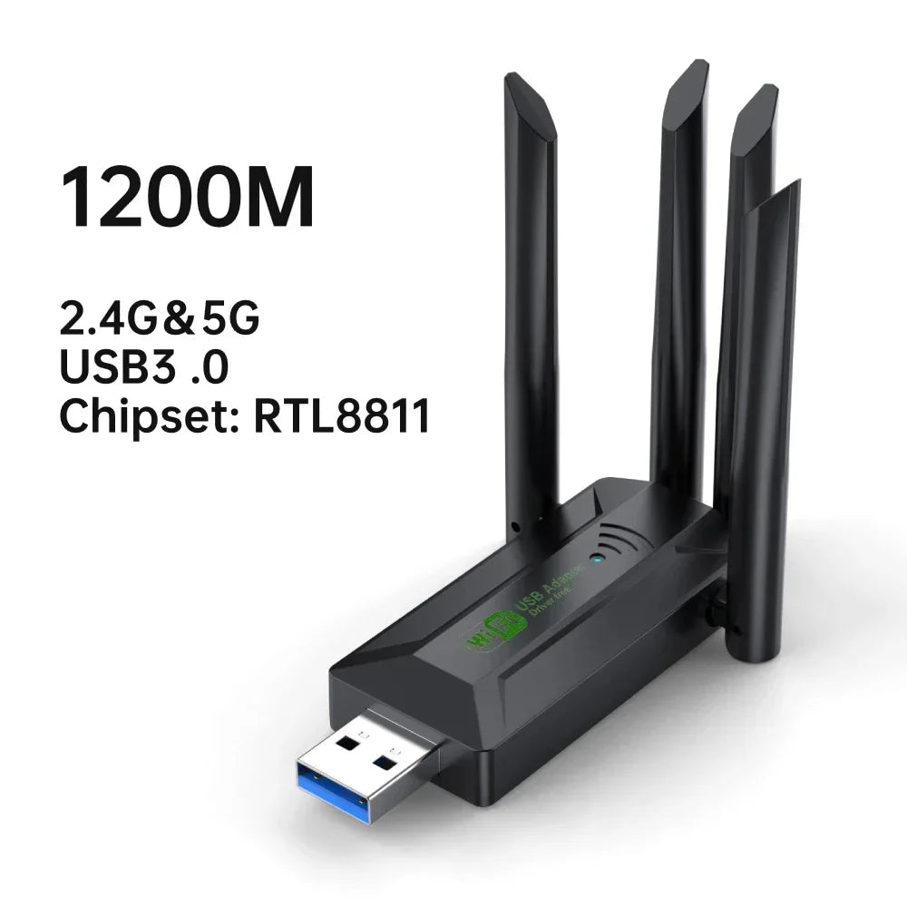 1300Mbps WiFi USB Adapter Dual Band 2.4G/5Ghz Wi-Fi Dongle USB3.0 High-Speed 802.11AC 4-Antennas Wireless Receiver Driver Free